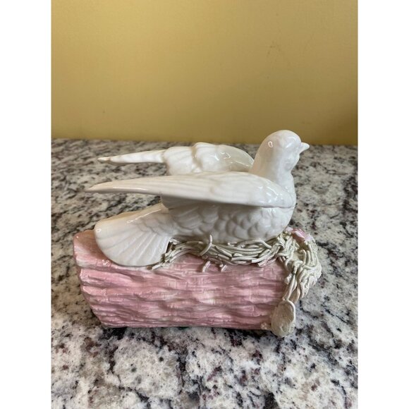 1997 Von Rattibor Handcrafted Porcelain Dove Pink Log Floral Accents Signed - Picture 5 of 8